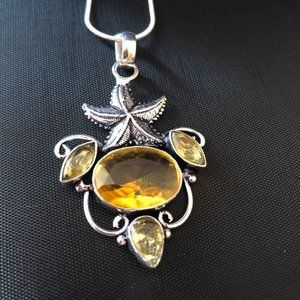 Starfish Citrine Gemstone 925 Sterling Silver Plated Necklace